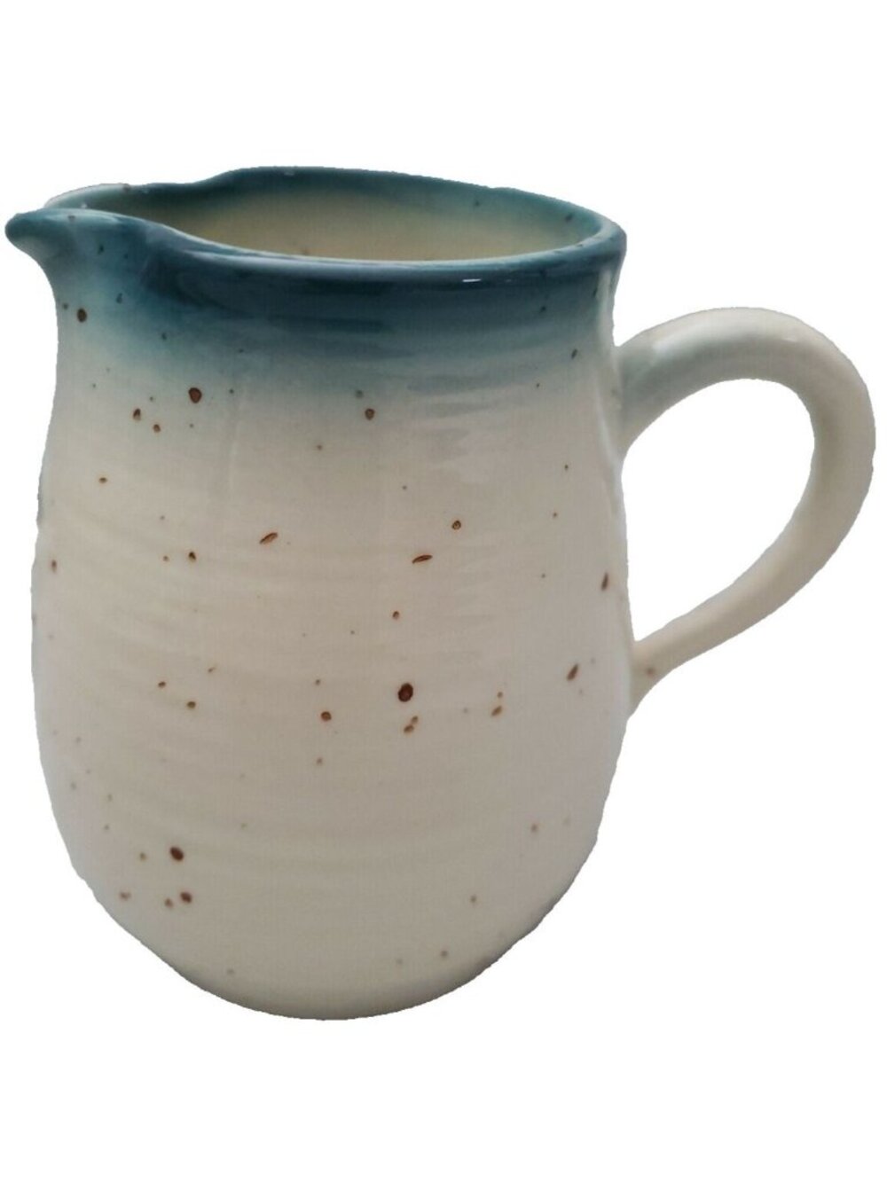made in USA ceramic ironstone  creamer makers mark blue cream spatterware vtg